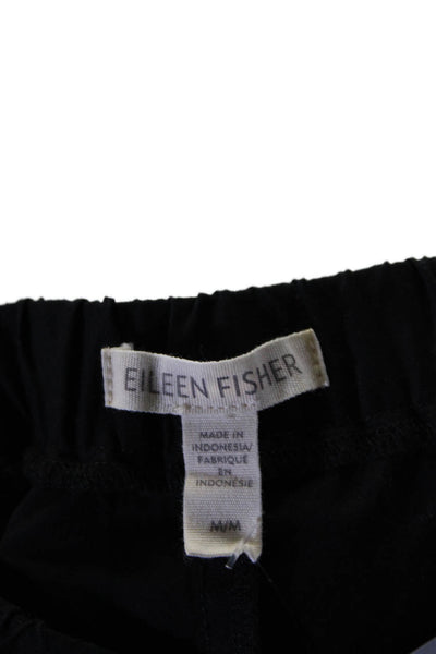 Eileen Fisher Womens Cotton Ruched Elastic Waist Wide Leg Pants Black Size M