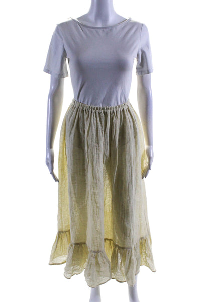 Lisa Marie Fernandez Womens Linen Elastic Tiered Hem A-Line Skirt Beige Size 2