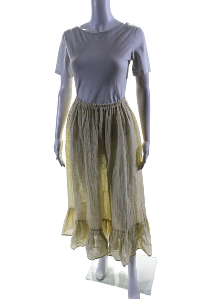 Lisa Marie Fernandez Womens Linen Elastic Tiered Hem A-Line Skirt Beige Size 2