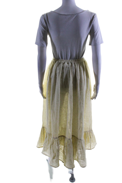 Lisa Marie Fernandez Womens Linen Elastic Tiered Hem A-Line Skirt Beige Size 2