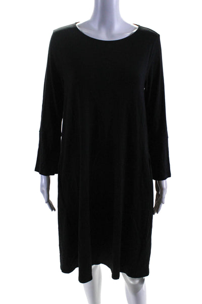 Eileen Fisher Womens Long Sleeves Mid Calf A Line Shirt Dress Black Size Small