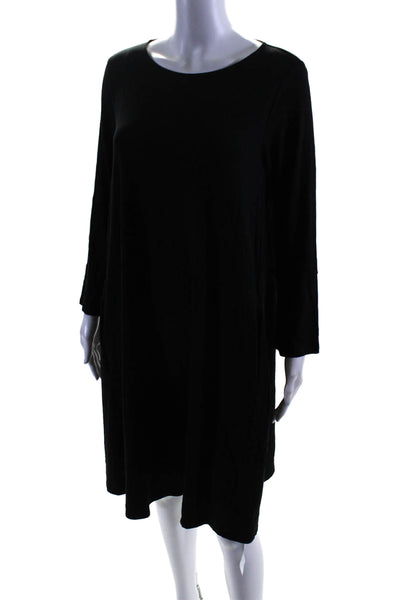 Eileen Fisher Womens Long Sleeves Mid Calf A Line Shirt Dress Black Size Small