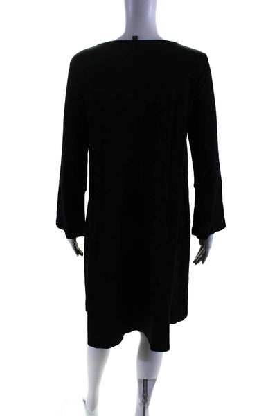 Eileen Fisher Womens Long Sleeves Mid Calf A Line Shirt Dress Black Size Small