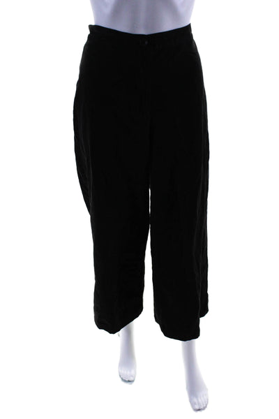 Eileen Fisher Womens Button Zip Slip-On Flat Front Straight Pants Black Size 12