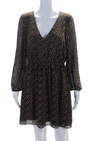 Madewell Womens Floral Print Long Sleeved V-Neck Button-Up Dress Black Size S