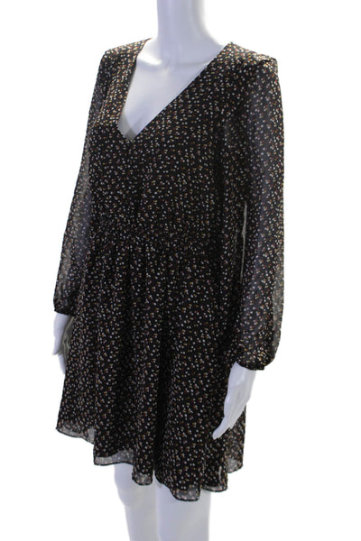 Madewell Womens Floral Print Long Sleeved V-Neck Button-Up Dress Black Size S