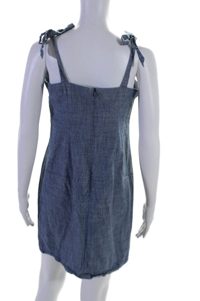 J Crew Womens Cotton Shoulder Tied V-Neck Dress Zipped Closure Blue Size S