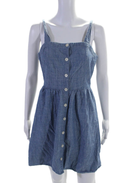 J Crew Womens Cotton Sleeveless Button-Up Ruffled Pleated Dress Blue Size 4