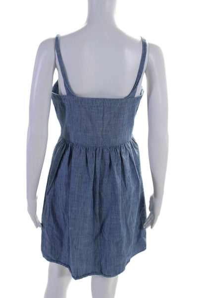 J Crew Womens Cotton Sleeveless Button-Up Ruffled Pleated Dress Blue Size 4