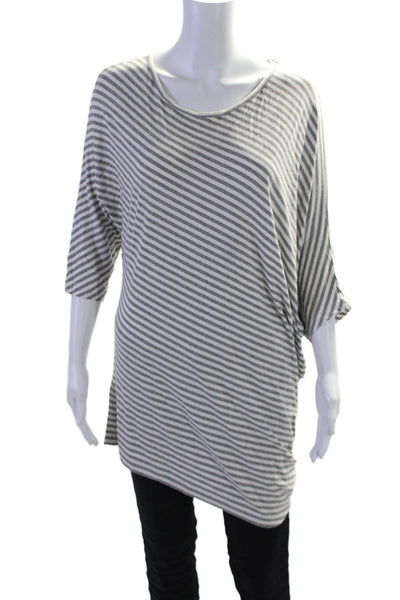 Oska Womens Half Sleeve Scoop Neck Striped Tee Shirt Gray White Size 1