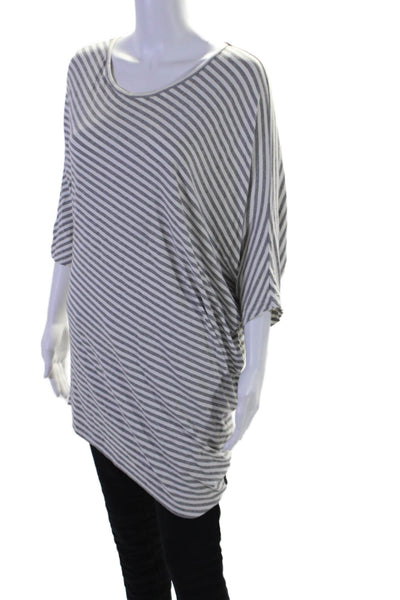 Oska Womens Half Sleeve Scoop Neck Striped Tee Shirt Gray White Size 1