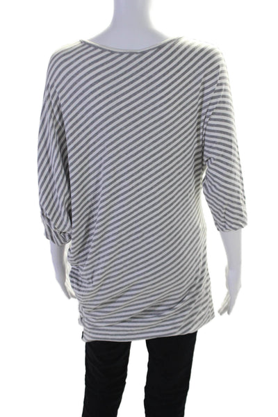 Oska Womens Half Sleeve Scoop Neck Striped Tee Shirt Gray White Size 1