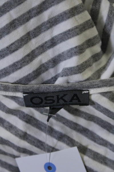 Oska Womens Half Sleeve Scoop Neck Striped Tee Shirt Gray White Size 1