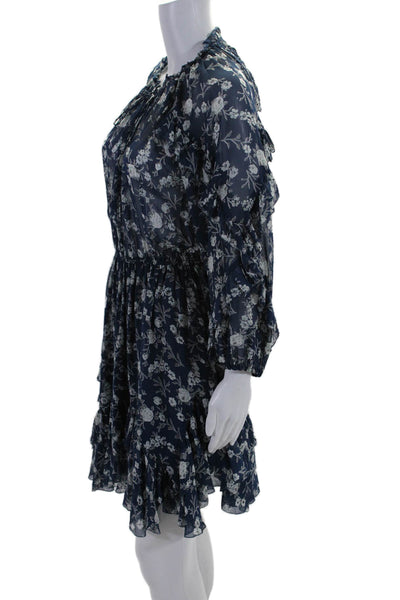 Ulla Johnson Womens Floral Print Long Sleeves A Line Dress Navy Blue Size 2