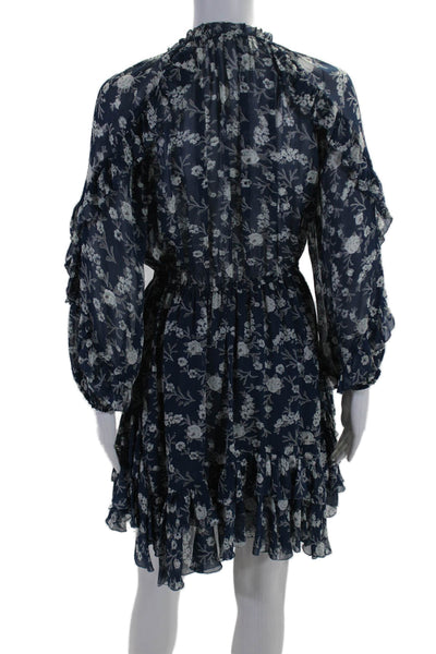 Ulla Johnson Womens Floral Print Long Sleeves A Line Dress Navy Blue Size 2