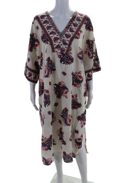 Zara Womens Paisley Print V Neck Kaftan Dress Multi Colored Size Extra Small