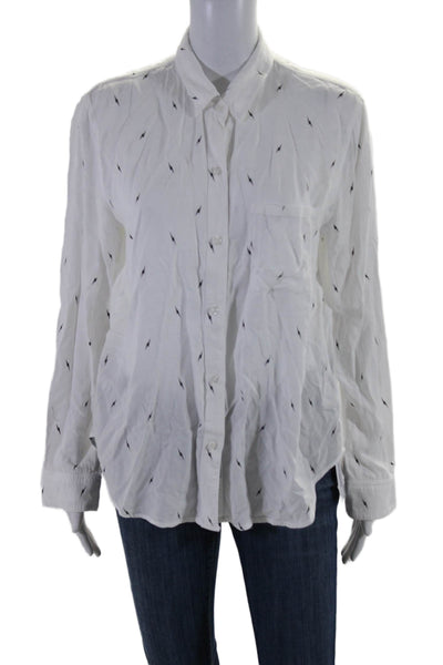 Rails Womens Lightning Print Long Sleeves Button Down Shirt White Black Size Sma