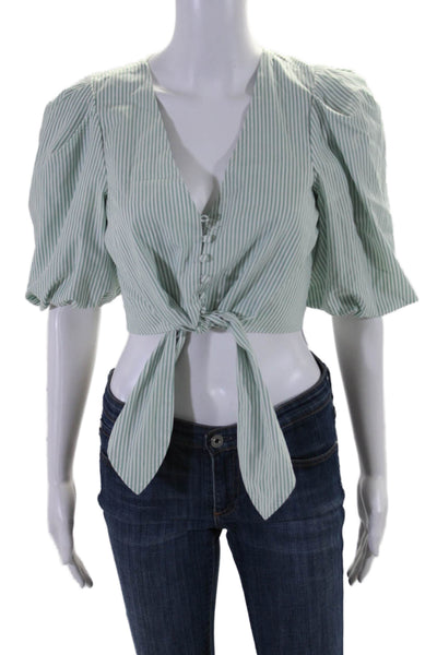 Jonathan Simkhai Womens Striped Blouse Green White Cotton Size Extra Small