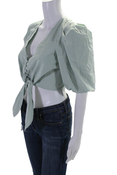 Jonathan Simkhai Womens Striped Blouse Green White Cotton Size Extra Small