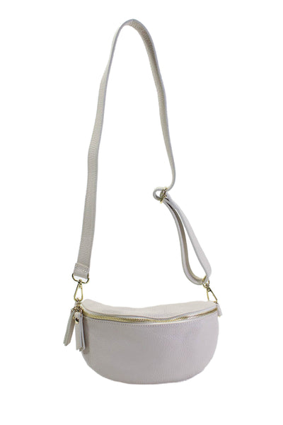 Debbie Katz Womens Pebbled Leather Gold Tone Zipper Shoulder Handbag Beige