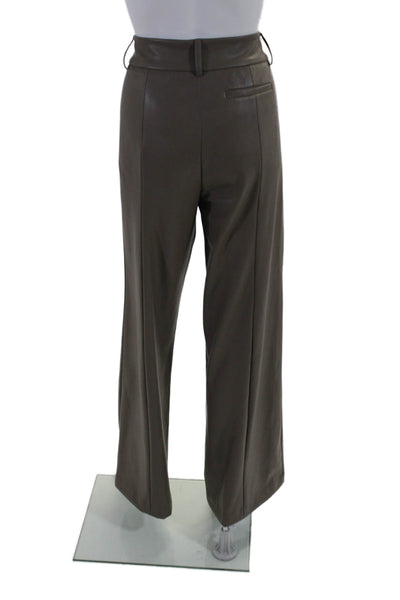 Drew Womens Taupe Brown Vegan Leather High Rise Wide Leg Pants Size 8