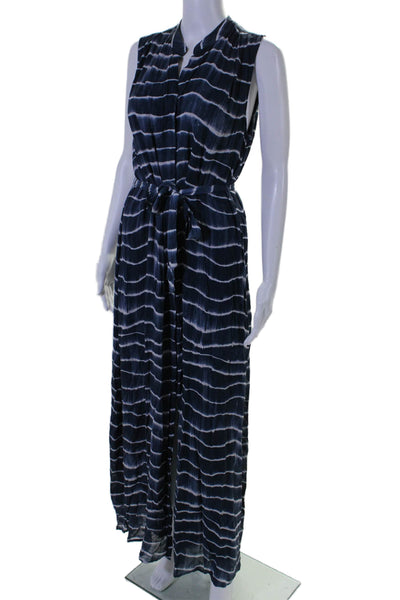 Bella Dahl Womens Sleeveless V Neck Striped Long Dress Blue Size Small