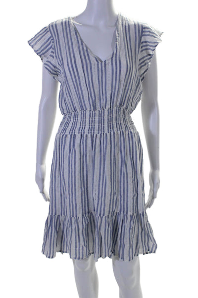 Rails Womens V Neck Striped Short Sleeve Long Dress Blue White Medium