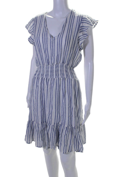 Rails Womens V Neck Striped Short Sleeve Long Dress Blue White Medium