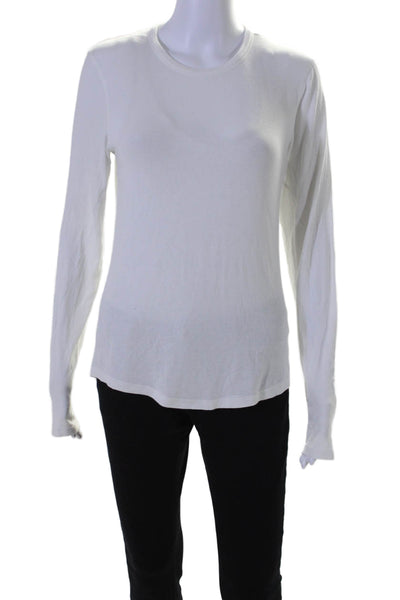 Designer Womens Long Sleeve Crewneck Tight Knit Basic Top White Size Medium