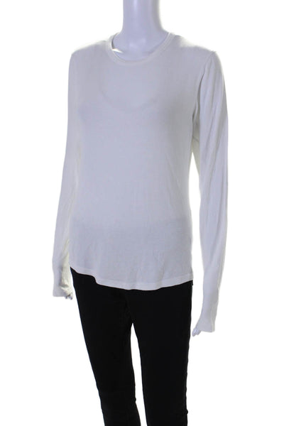 Designer Womens Long Sleeve Crewneck Tight Knit Basic Top White Size Medium