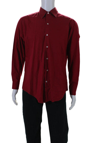 DKNY Men's Collared Long Sleeves Casual Button Down Shirt Red Size L