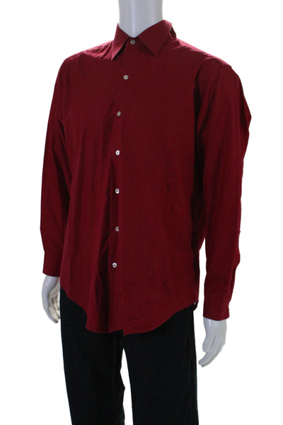 DKNY Men's Collared Long Sleeves Casual Button Down Shirt Red Size L