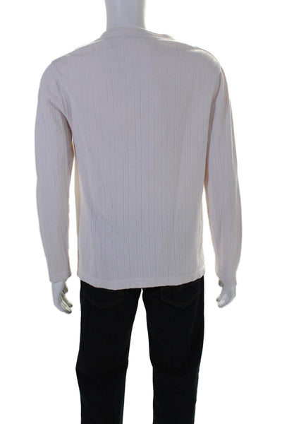 DKNY Men's Round Neck Long Sleeves Ribbed Basic T-Shirt Cream Size M