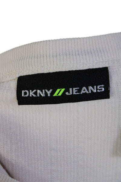 DKNY Men's Round Neck Long Sleeves Ribbed Basic T-Shirt Cream Size M