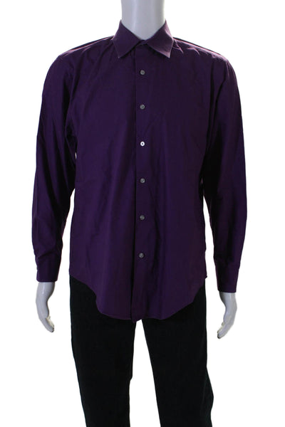 DKNY Men's Collared Long Sleeves Casual Button Down Shirt Purple Size L