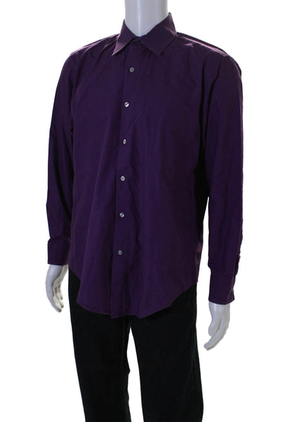 DKNY Men's Collared Long Sleeves Casual Button Down Shirt Purple Size L