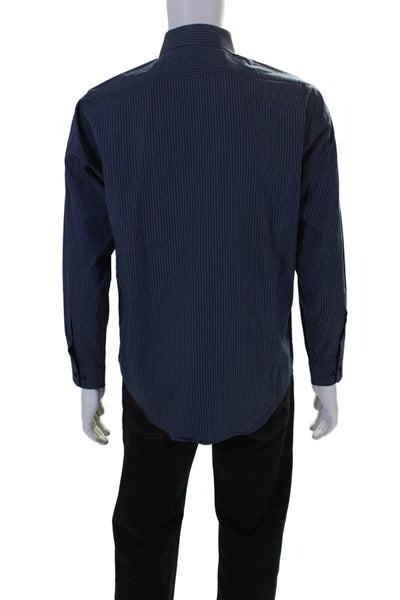 DKNY Men's Collared Long Sleeves Slim Fit Button Down Shirt Blue Striped Size 16