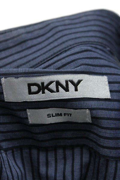 DKNY Men's Collared Long Sleeves Slim Fit Button Down Shirt Blue Striped Size 16