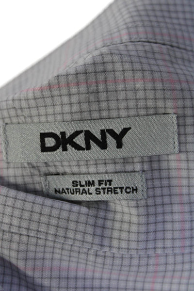 DKNY Men's Long Sleeves Collared Slim Fit Button Down Plaid Shirt Size 16