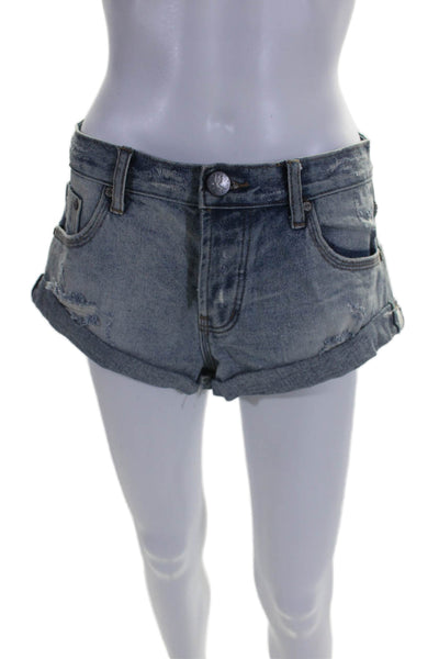 One by One Teaspoon Womens Button Front Distressed Shorts Blue 23