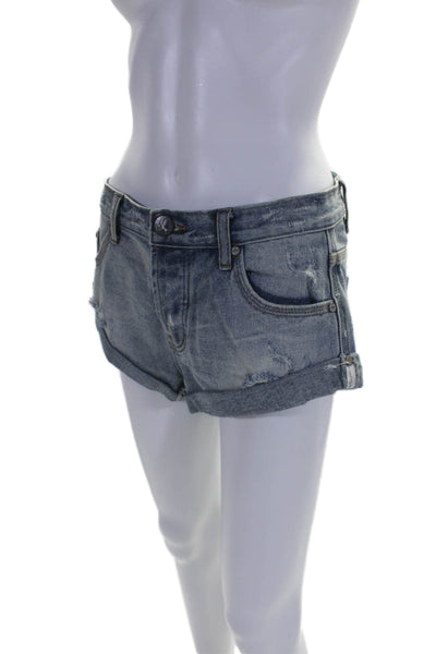 One by One Teaspoon Womens Button Front Distressed Shorts Blue 23