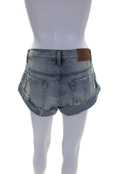 One by One Teaspoon Womens Button Front Distressed Shorts Blue 23