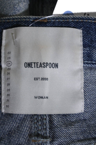 One by One Teaspoon Womens Button Front Distressed Shorts Blue 23