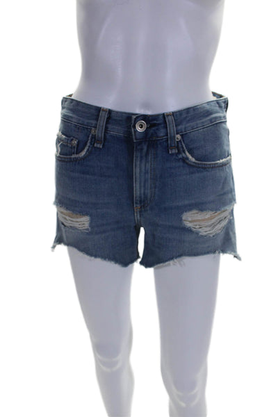 Rag & Bone Jean Womens Zip Front Distressed Sailor Shorts Blue 25