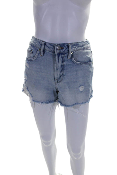 Frame Denim Womens Zip Front Distressed Jean Shorts Blue Size 24