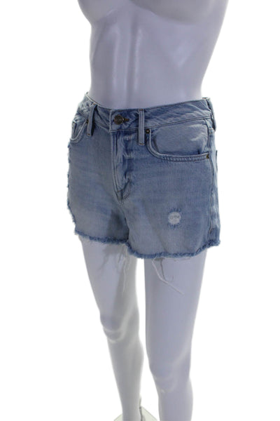 Frame Denim Womens Zip Front Distressed Jean Shorts Blue Size 24