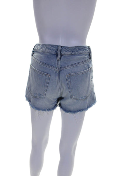 Frame Denim Womens Zip Front Distressed Jean Shorts Blue Size 24