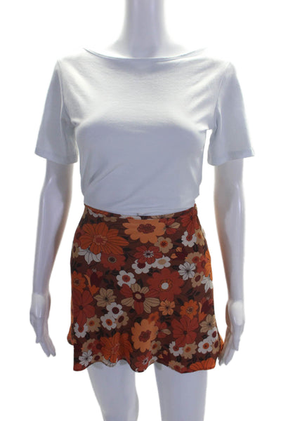 Le Lis Womens Back Zip Floral Print Lightweight Skirt Silk Orange Small