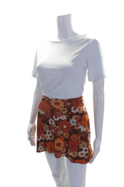 Le Lis Womens Back Zip Floral Print Lightweight Skirt Silk Orange Small