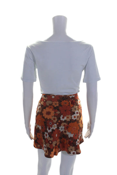 Le Lis Womens Back Zip Floral Print Lightweight Skirt Silk Orange Small